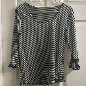 Black and white striped fitted shirt flared 3/4 sleeve Philosophy size Medium